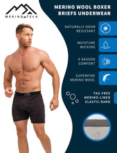 Load image into Gallery viewer, Men&#39;s Merino Boxers 120 Charcoal (1 Pack)