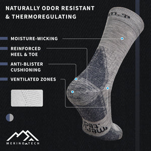 Merino Wool Hiking Socks - (Pack of 2) Asphalt