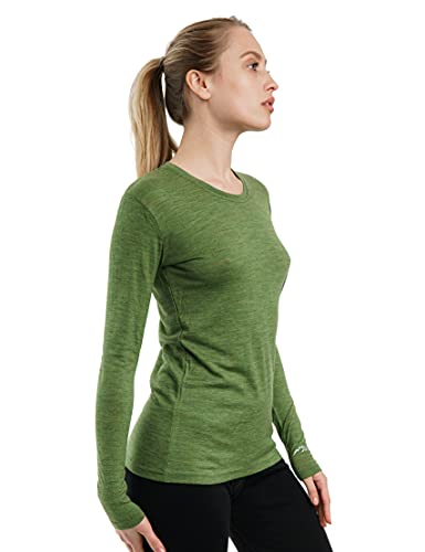 Merino Wool Long Sleeve (Green Olive) Thermal Base Layer Underwear