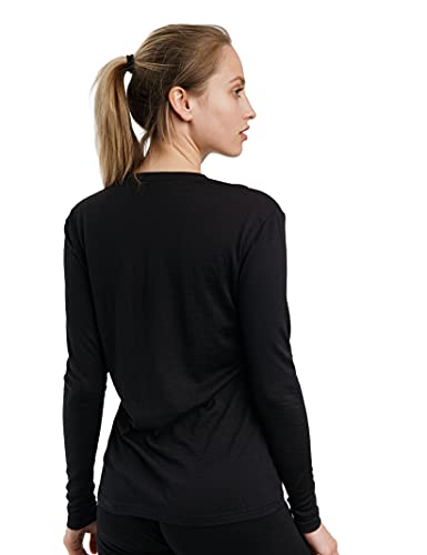 DANISH ENDURANCE Merino Wool Base Layer Shirt for Women, Thermal Long  Sleeve, Black, Small at  Women's Clothing store