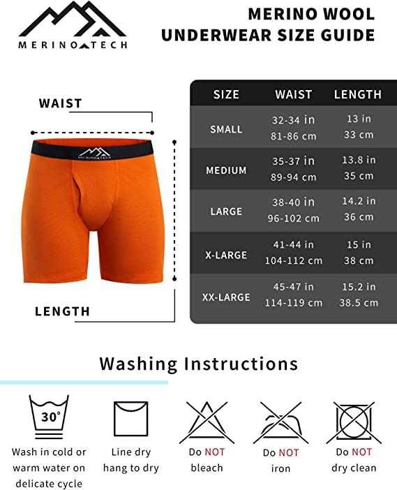 Men's merino boxers size chart