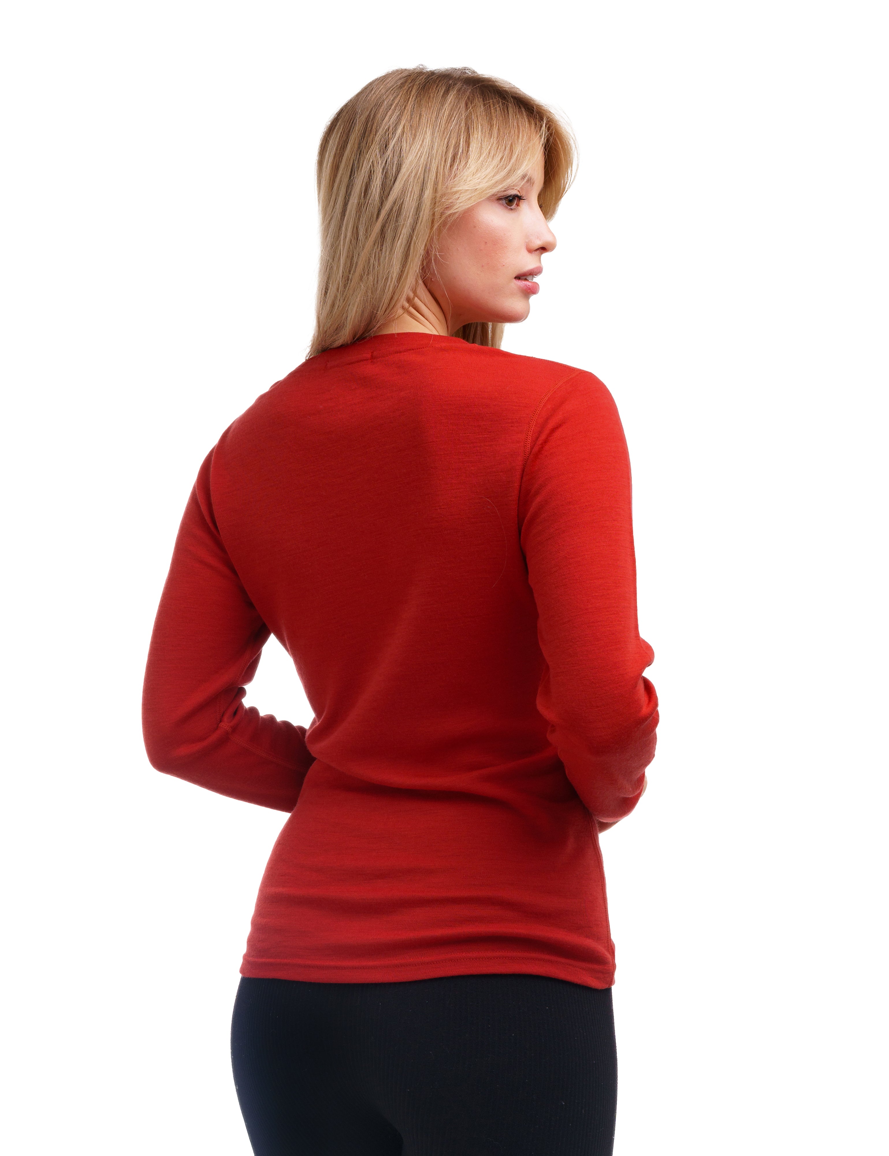Merino Wool Long Sleeve (Cherry Red) Thermal Base Layer Underwear -  Midweight