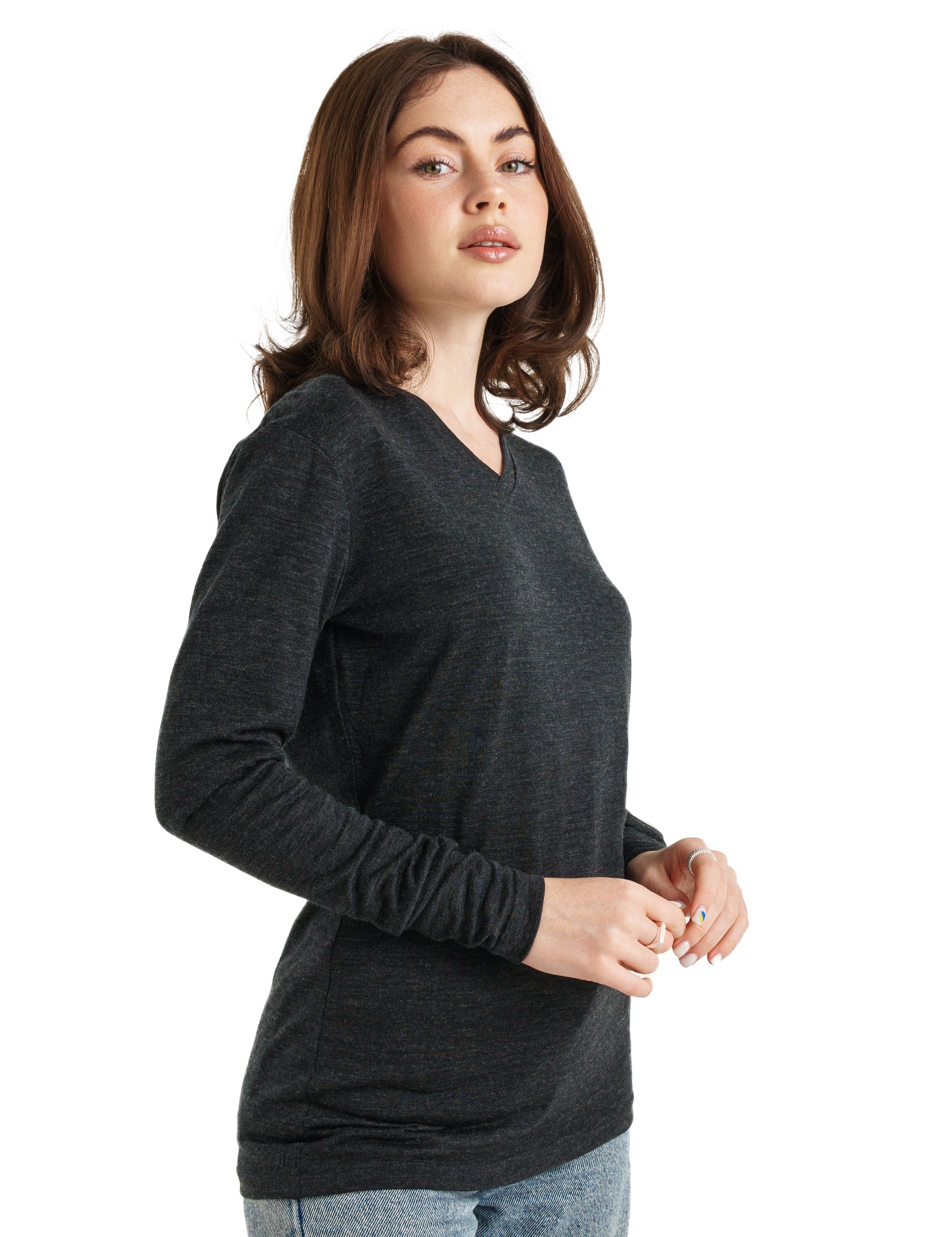 Merino Wool Long Sleeve (Charcoal V-neck) Thermal Base Layer Underwear -  Lightweight