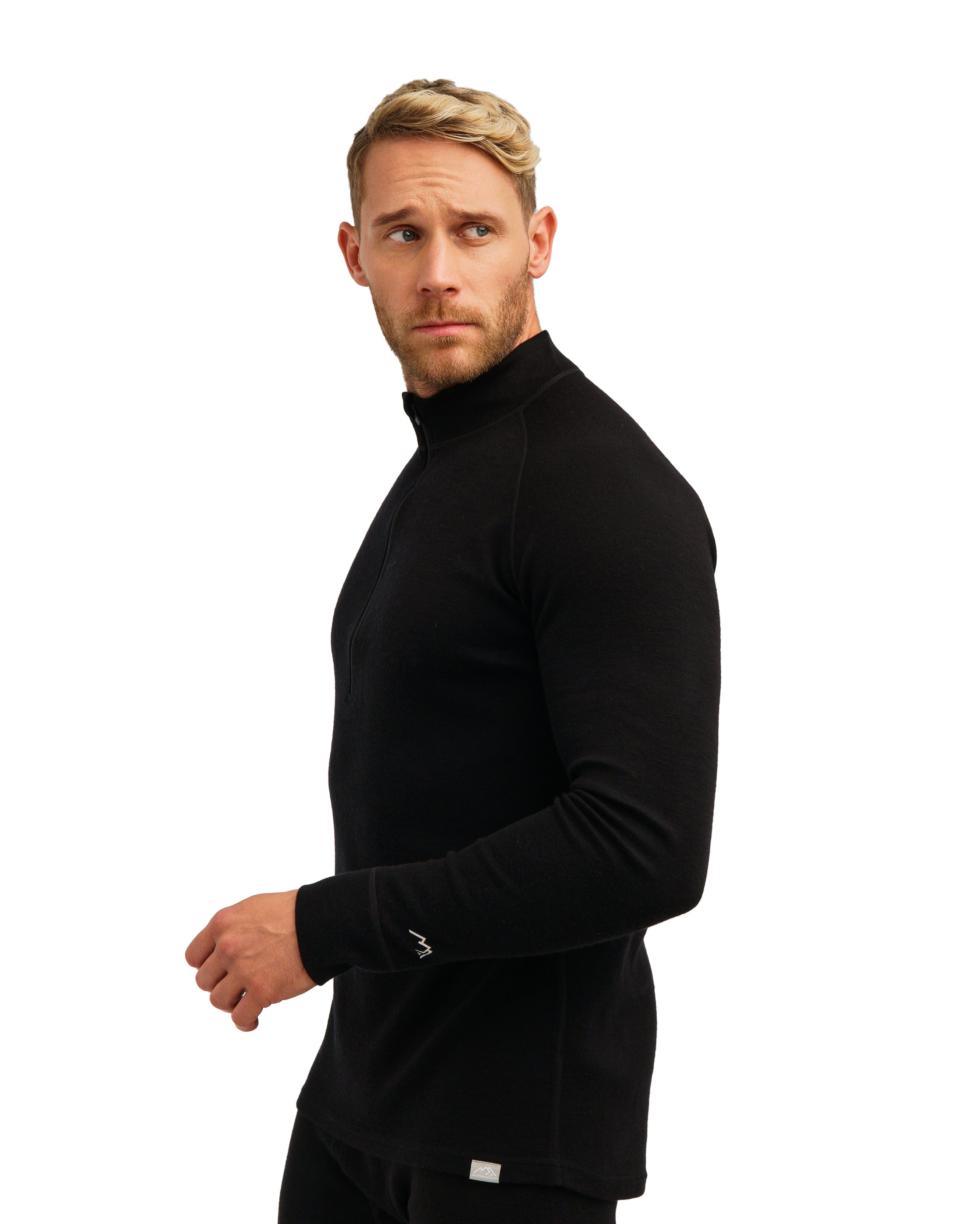 Merino Wool Half Zip Long Sleeve  Black