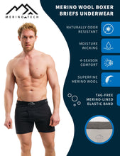 Load image into Gallery viewer, Men&#39;s Merino Boxers 170 Brief Rusty Black (2 Pack)