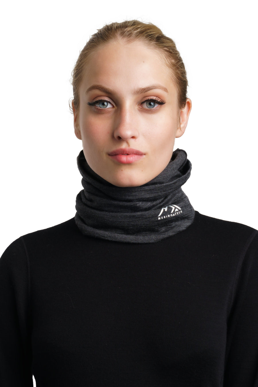 Merino Neck Gaiter 165 Heathered Black — view 4